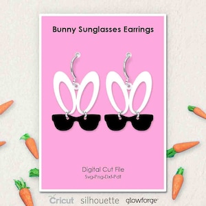 Bunny Ears Sunglasses, Easter Earrings, Svg Dxf Pdf Png Formats, Cut File, Cricut, Silhouette, Glowforge, Laser Cut, (Length: 30mm)