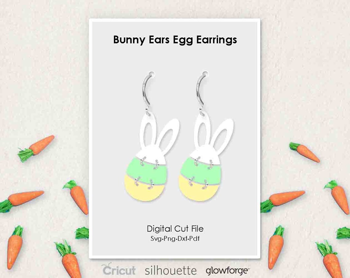 Bunny Ears Egg Easter Earrings Svg Dxf Pdf Png Formats Cut | Etsy