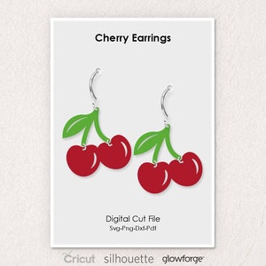 Cherry Oorbellen, Fruit, Svg Dxf Pdf Png Formaten, Cut, Cricut, Silhouet, Glowforge (Lengte: 50mm)