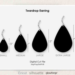 Boucles d’oreilles Teardrop, 4 tailles, Petit Moyen Grand Extra Large, Boucles d’oreilles empilées, Svg Dxf Pdf Png Formats, Cricut, Silhouette, Glowforge