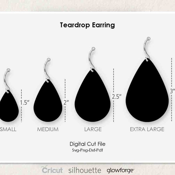 Teardrop Earrings, 4 Sizes, Small Medium Large Extra Large, Stacked Earrings, Svg Dxf Pdf Png Formats, Cricut, Silhouette, Glowforge