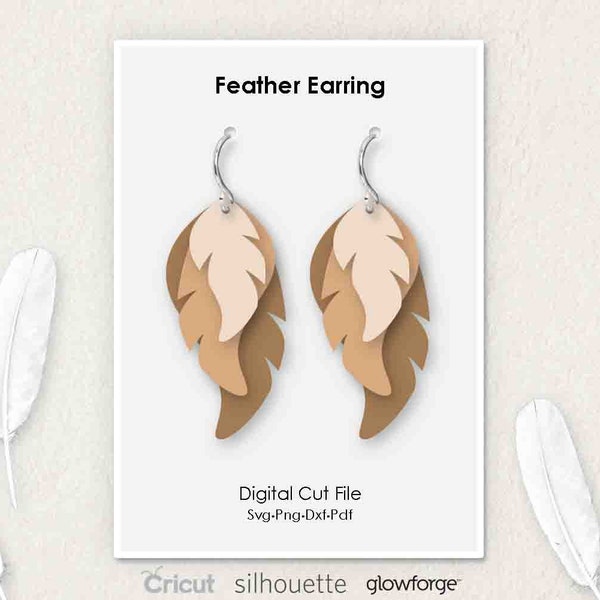 Feather Stacked Earring, Svg Dxf Pdf Png Formats, Cricut, Silhouette, Glowforge, Laser Cut