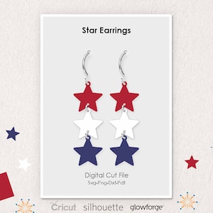 USA Stars, Independence Day, Boucles d’oreilles du 4 juillet, Svg Dxf Pdf Png Formats, Fichier coupé, Cricut, Silhouette, Glowforge, (Longueur: 50mm)