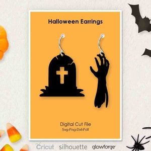Halloween Zombie Hand Grave Spooky Tombstone Earring, Svg Dxf Pdf Png Formats, Cricut, Silhouette, Glowforge, Laser Cut