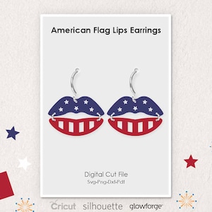 American Flag Lips, Independence Day, 4th of July Earrings, Svg Dxf Pdf Png Formats, Cut File, Cricut, Silhouette, Glowforge (Length: 30mm)