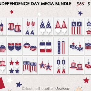 Independence Day MEGA BUNDLE, Tutti gli orecchini USA in negozio, Cut File, Cricut, Silhouette, Glowforge, Laser Cut File
