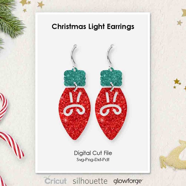 Christmas Light Earrings, Bulb Shape Earring, Svg Dxf Pdf Png Formats, Cricut, Silhouette, Glowforge, Laser Cut