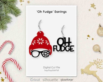 Christmas Oh Fudge Broken Glasses Hat Earring, Svg Dxf Pdf Png Formats, Cricut, Silhouette, Glowforge, Laser Cut