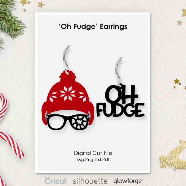 Christmas Oh Fudge Broken Glasses Hat Earring, Svg Dxf Pdf Png Formats, Cricut, Silhouette, Glowforge, Laser Cut