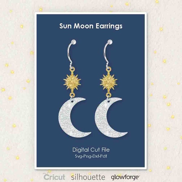 Sun / Moon Earrings, Space Earring Pieces, Planet, Star, Svg Dxf Pdf Png Formats, Cricut, Silhouette, Glowforge, Laser Cut