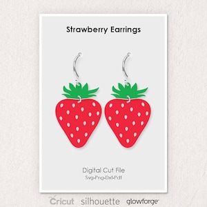 Pendientes de fresa, fruta, Svg Dxf Pdf Formatos Png, Corte, Cricut, Silueta, Glowforge (Longitud: 50mm)