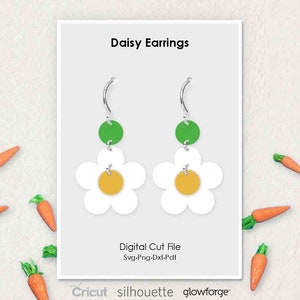 Daisy Flower Earrings, Easter Earrings, Eggs, Svg Dxf Pdf Png Formats, Cut File, Cricut, Silhouette, Glowforge, Laser Cut, (Length: 50mm)