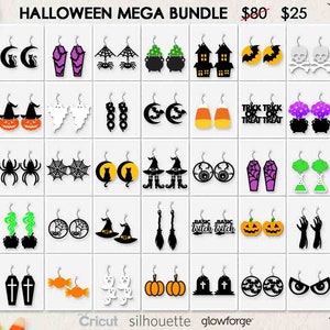 HALLOWEEN MEGA BUNDLE, All Halloween Earrings in Shop, Svg Dxf Pdf Png Formats, Cricut, Silhouette, Glowforge, Laser Cut File