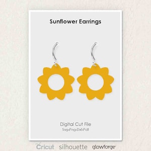 Sunflower Earrings, Flower, Svg Dxf Pdf Png Formats, Cut, Cricut, Silhouette, Glowforge