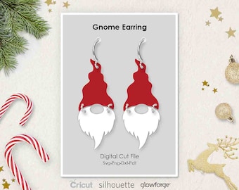 Christmas Gnome Earring, Svg Dxf Pdf Png Formats, Cricut, Silhouette, Glowforge, Laser Cut