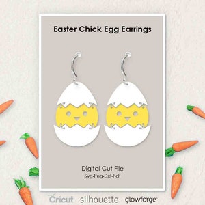 Chick in Cracked Egg, Easter Earrings, Eggs, Svg Dxf Pdf Png Formats, Cut File, Cricut, Silhouette, Glowforge, Laser Cut, (Length: 50mm)