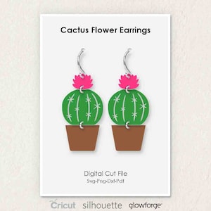 Pendiente de flor de cactus, Svg Dxf Pdf Formatos Png, Cricut, Silhouette, Glowforge, Laser Cut