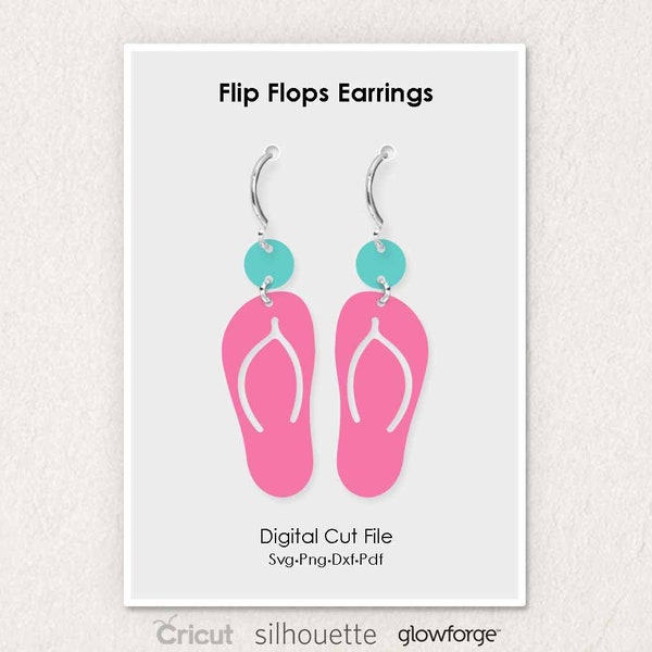 Flip Flops Earrings, Slippers, Summer, Svg Dxf Pdf Png Formats, Cut File, Cricut, Silhouette, Glowforge (Length: 50mm)