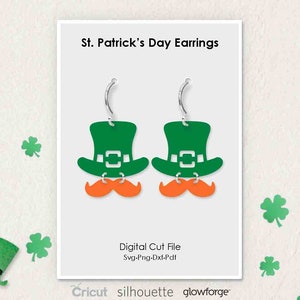 St Patrick es Day Ohrringe, Saint Patrick Day, Svg Dxf Pdf Png Formate, Cricut, Silhouette, Glowforge, Laser cut, (Länge: 40mm)