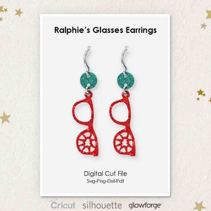 Kerstverhaal, Ralphie&#39;s gebroken bril oorbel, Svg Dxf Pdf Png formaten, Cricut, silhouet, glowforge, laser gesneden