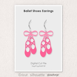 Zapatos de ballet Pendientes, Zapato de bailarina, Svg Dxf Pdf Formatos Png, Corte, Cricut, Silueta, Glowforge (Longitud: 55mm)