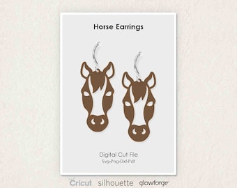 Horse Earrings, Animal Earring, Horses, Svg Dxf Pdf Png Formats, Cut, Cricut, Silhouette, Glowforge (Length: 50mm)