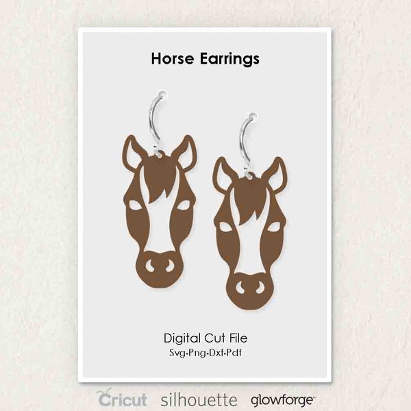 Horse Earrings, Animal Earring, Horses, Svg Dxf Pdf Png Formats, Cut, Cricut, Silhouette, Glowforge (Length: 50mm)