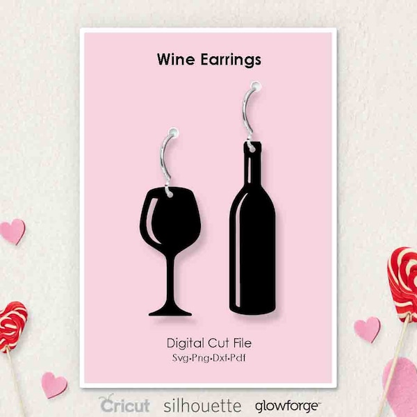 Wine Earrings, Wine Bottle Glass Earring, Svg Dxf Pdf Png Formats, Cut, Cricut, Silhouette, Glowforge