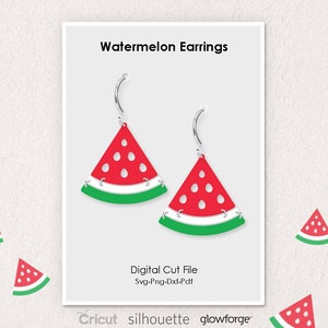 Watermelon Earrings, Fruit, Svg Dxf Pdf Png Formats, Cut, Cricut, Silhouette, Glowforge (Length: 50mm)
