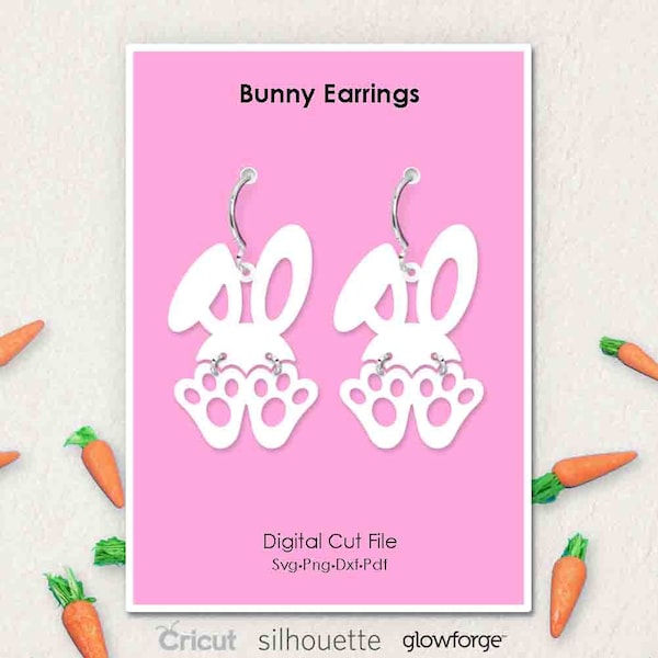 Bunny Ears Feet, Easter Earrings, Svg Dxf Pdf Png Formats, Cut File, Cricut, Silhouette, Glowforge, Laser Cut, (Longitud: 40mm)