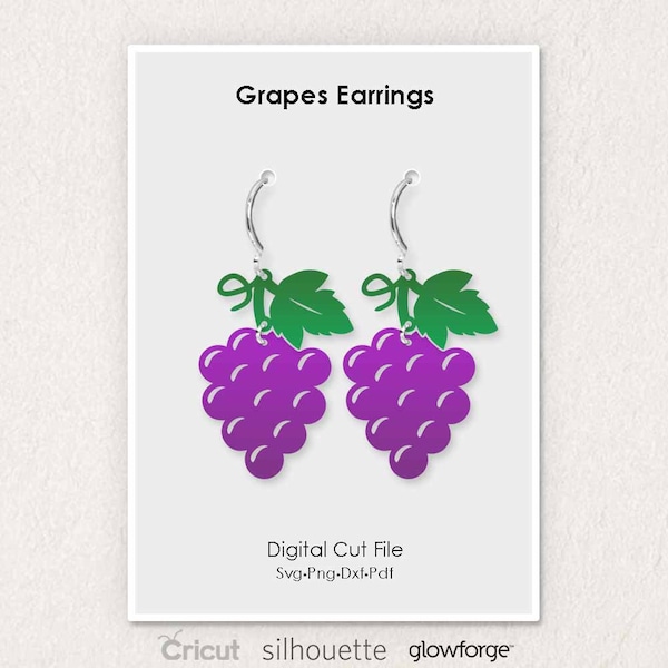 Grape Earrings, Grapes Fruit, Svg Dxf Pdf Png Formats, Cut, Cricut, Silhouette, Glowforge (Length: 50mm)