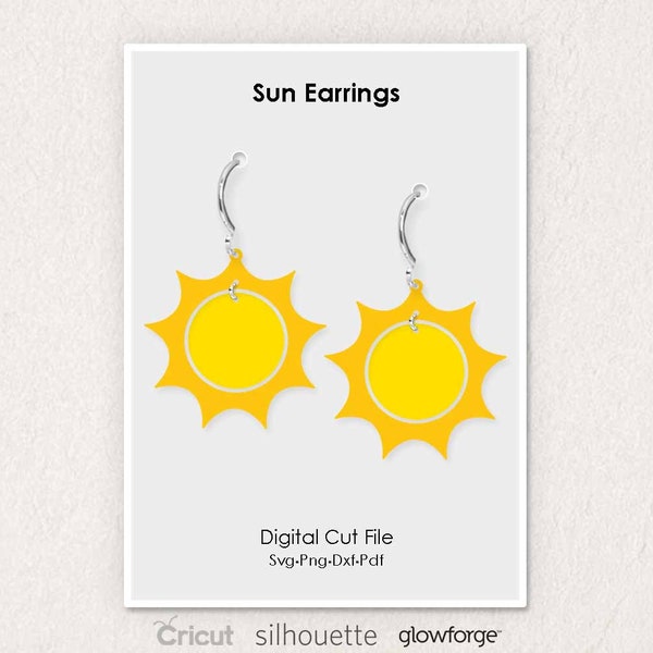 Sun Earrings, Summer, Svg Dxf Pdf Png Formats, Cut File, Cricut, Silhouette, Glowforge (Length: 50mm)