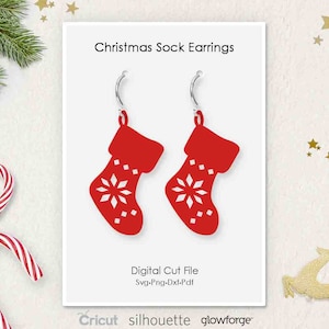Christmas Socks Earrings, Sock Earring, Svg Dxf Pdf Png Formats, Cricut, Silhouette, Glowforge, Laser Cut