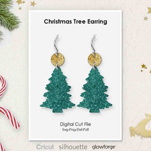 Christmas Tree Earrings, Christmas Earring, Svg Dxf Pdf Png Formats, Cricut, Silhouette, Glowforge, Laser Cut