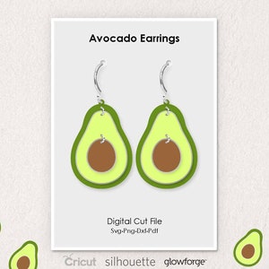 Avocado Earrings, Svg Dxf Pdf Png Formats, Cut, Cricut, Silhouette, Glowforge (Length: 50mm)