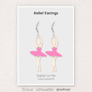 Ballet Earrings, Ballerina, Svg Dxf Pdf Png Formats, Cut, Cricut, Silhouette, Glowforge (Length: 60mm)