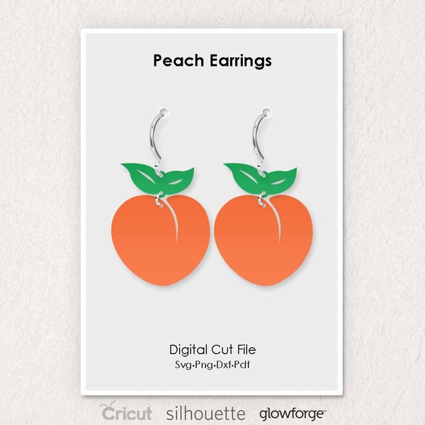 Peach Earrings, Fruit, Svg Dxf Pdf Png Formats, Cut, Cricut, Silhouette, Glowforge (Length: 50mm)