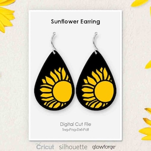 Zonnebloem Teardrop Gestapelde Oorbel, Svg Dxf Pdf Png Formaten, Cricut, Silhouet, Glowforge, Laser Cut