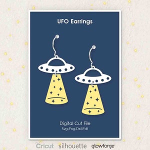 UFO oorbellen, Space Earring Pieces, Alien Spaceship, Svg Dxf Pdf Png Formaten, Cricut, Silhouet, Glowforge, Laser Cut