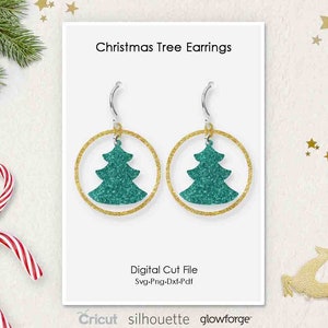 Christmas Tree Earrings, Ornament Earring, Svg Dxf Pdf Png Formats, Cut, Cricut, Silhouette, Glowforge