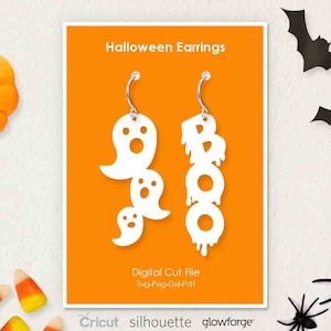 Halloween Ghost Boo Earring, Svg Dxf Pdf Png Formats, Cricut, Silhouette, Glowforge, Laser Cut