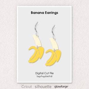 Bananen Ohrringe, Obst, Svg Dxf Pdf Png Formate, Cut, Cricut, Silhouette, Glowforge (Länge: 50mm)