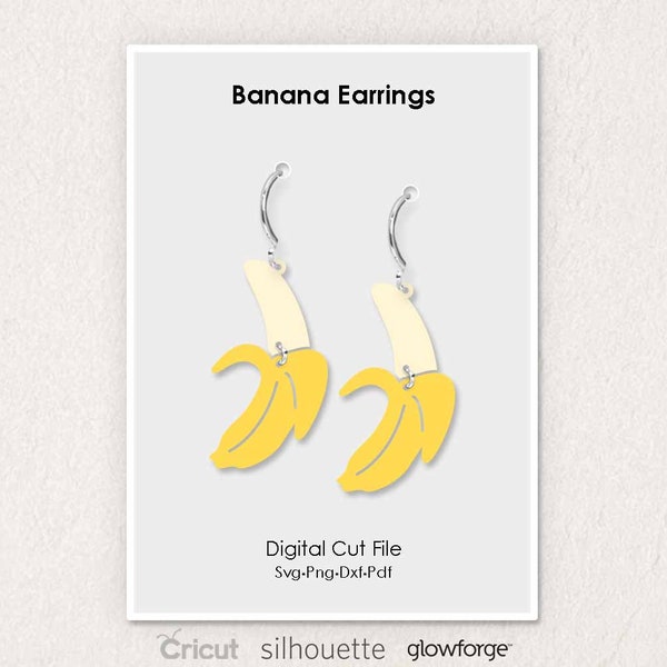 Banana Earrings, Fruit, Svg Dxf Pdf Png Formats, Cut, Cricut, Silhouette, Glowforge (Length: 50mm)