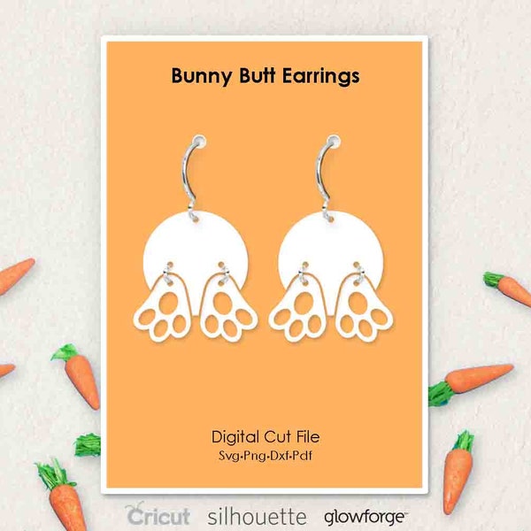 Bunny Butt, Easter Earrings, Eggs, Svg Dxf Pdf Png Formats, Cut File, Cricut, Silhouette, Glowforge, Laser Cut, (Length: 40mm)