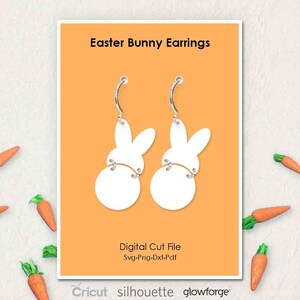 Bunny, Rabbit, Easter Earrings, Svg Dxf Pdf Png Formats, Cut File, Cricut, Silhouette, Glowforge, Laser Cut, (Length: 40mm)