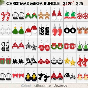 KERSTMIS MEGA BUNDEL, Alle Christman Oorbellen in shop, Svg Dxf Pdf Png formaten, Cricut, Silhouet, Glowforge, Laser Cut File