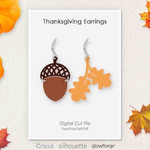Thanksgiving, Automne, Automne, Boucles d’oreilles, Svg Dxf Pdf Png Formats, Cricut, Silhouette, Glowforge, Laser Cut