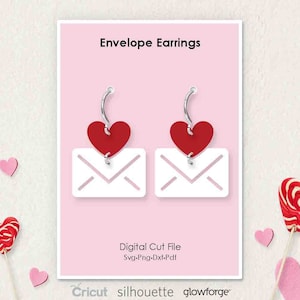 Heart Love Envelope Mail Letter, Pendientes de San Valentín, Svg Dxf Pdf Formatos Png, Cricut, Silhouette, Glowforge, Laser Cut, (Longitud: 40mm)