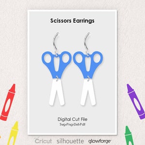 Scissors Earrings, Back to School, Kindergarten, Svg Dxf Pdf Png Formats, Cut, Cricut, Silhouette, Glowforge (Length: 50mm)