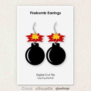 Firebomb Fire Bomb Earring, Svg Dxf Pdf Png Formaten, Cricut, Silhouet, Glowforge, Laser Cut